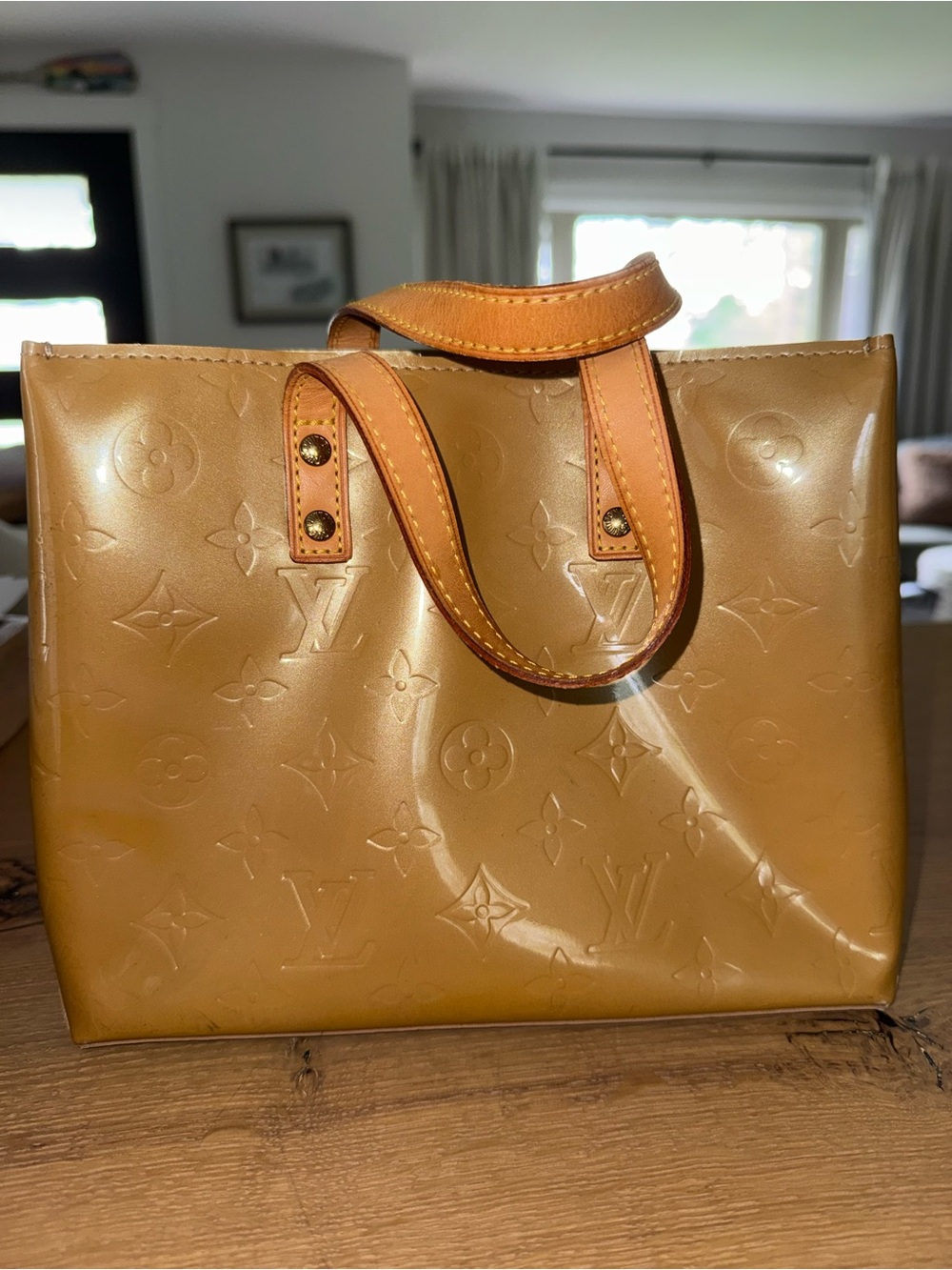 Louis Vuitton Tan Vernis Monogram Patent Tote